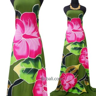 rayon sarong handpainting green tropical flower made in bali